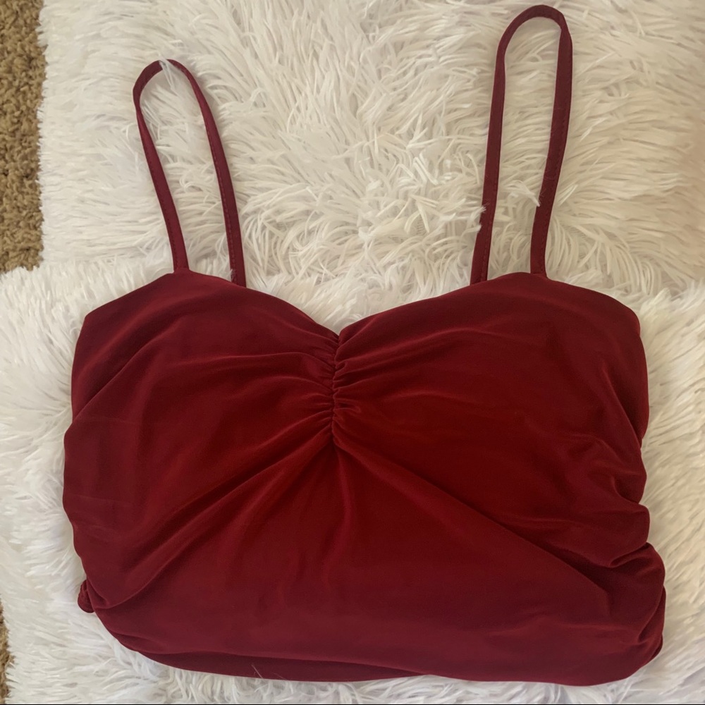 Boohoo ruched maroon crop top